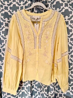 Yellow Embroidered Button-Front Blouse by Jennifer & Grace